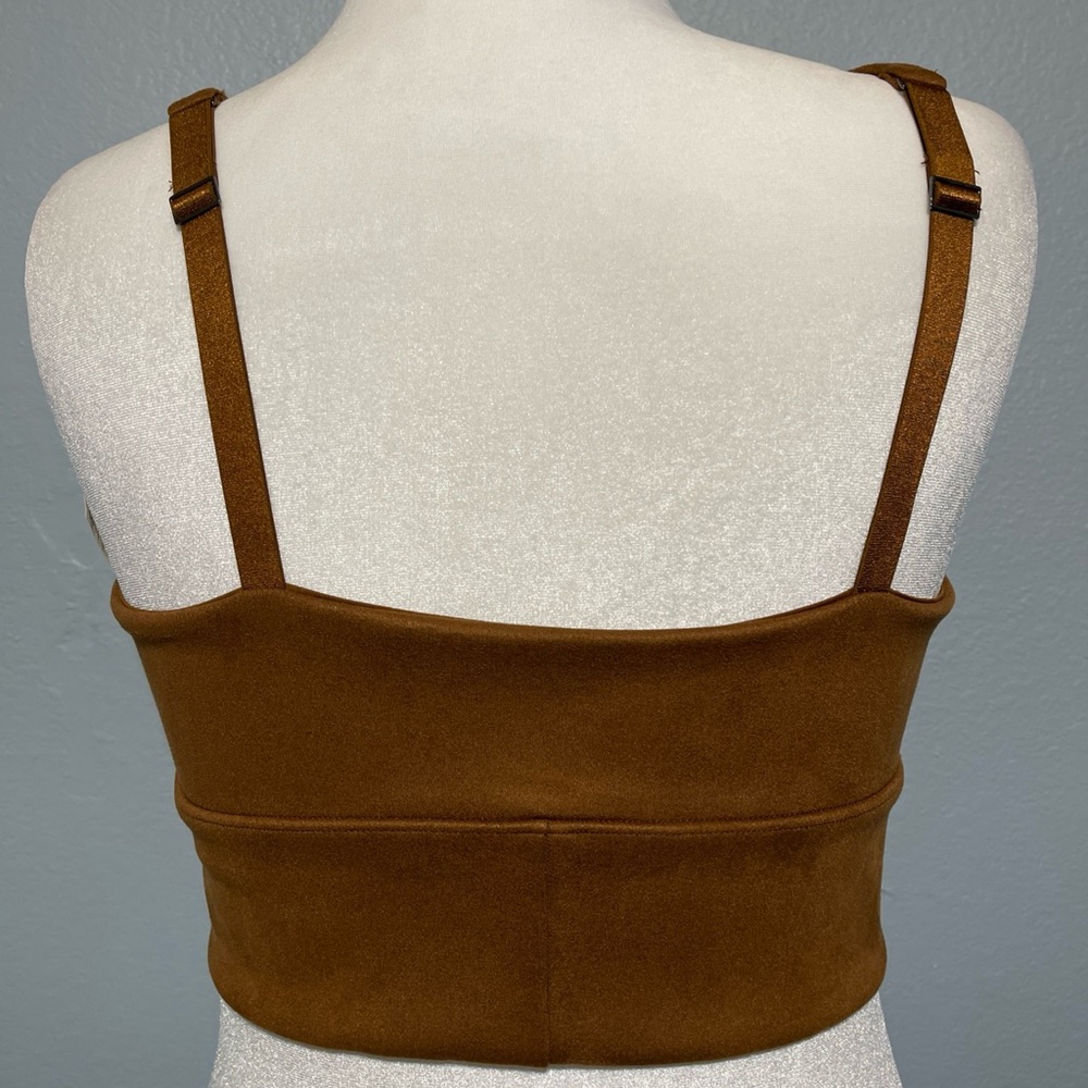Spanx Faux Suede Crop Top Caramel Brown‎ Longline Square Neck Size Large - Picture 3 of 14